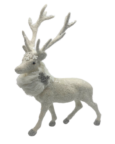 Dasher Glittered Deer with Fur Collar in Cream