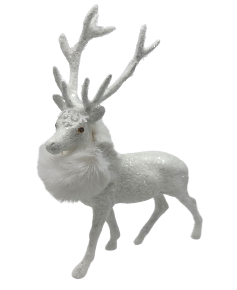 Dasher Glittered Deer with Fur Collar in White