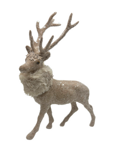 Dasher Glittered Deer with Fur Collar in Fawn
