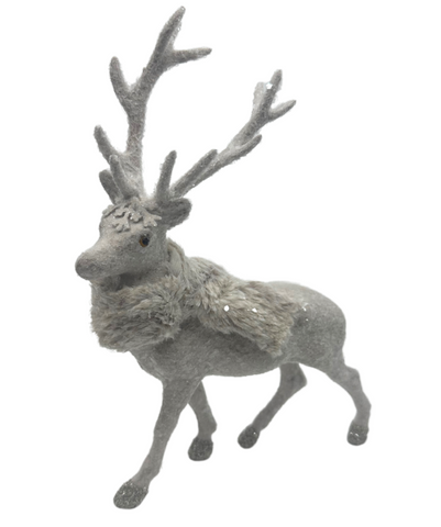 Dasher Glittered Deer with Fur Scarf in Oatmeal