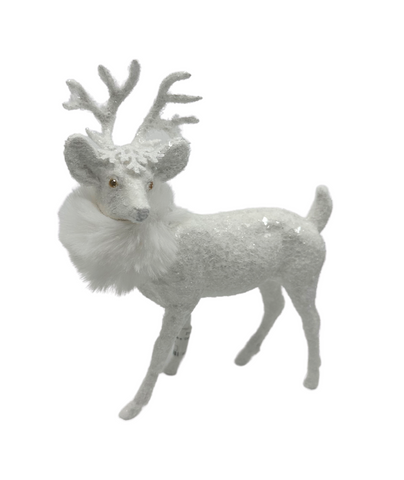 Comet Glittered Deer with Fur Collar in White