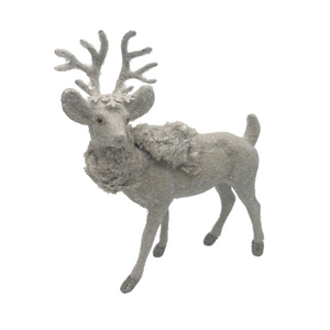 Comet Glittered Deer with Fur Scarf in Oatmeal
