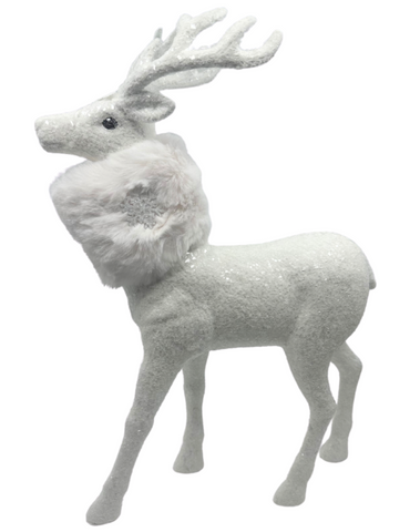 Prancer Glittered Deer with Fur Collar in White