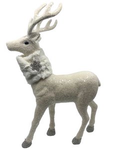 Prancer Glittered Deer with Fur Collar in Cream