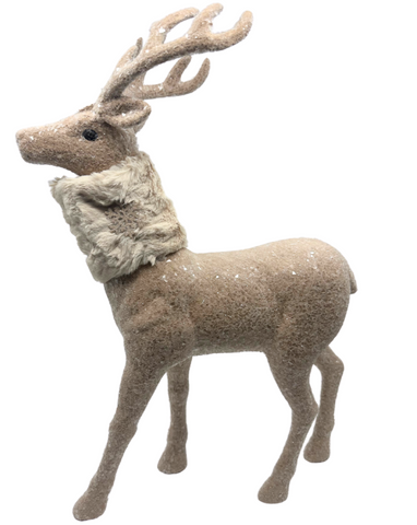 Prancer Glittered Deer with Fur Collar in Fawn