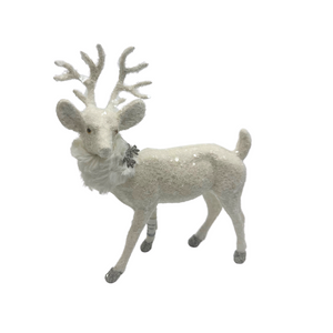Comet Glittered Deer with Fur Collar in Cream