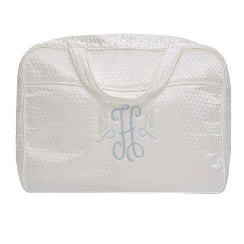 Quilted Satin Weekender Travel Bag in White