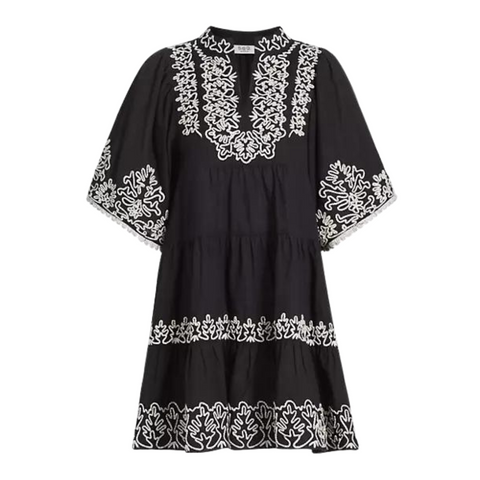 Cordera Embroidered Short Sleeve Tiered Dress in Black