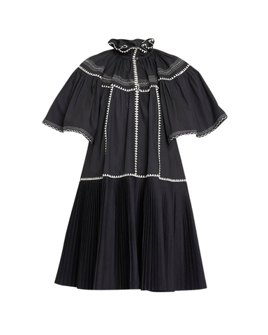 Desi Pleated Short Sleeve Dress in Noir