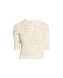 Rue Fine Gauge Knit Short Sleeve Sweater in Cream