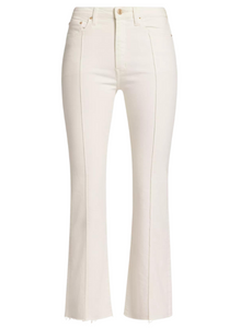 Crosby Pintucked High Rise Crop Flare Jeans in Ivory