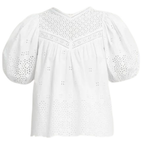 Aviana Broderie Anglaise Puff Sleeve Top in Cowrie