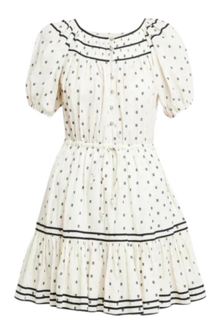 Evie Eclipse Dot Puff Sleeve Dress in Ivory