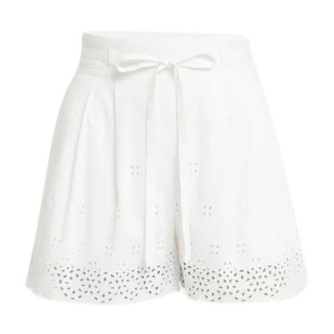 Sabine Broderie Anglaise Tie-Waist Shorts in Cowrie