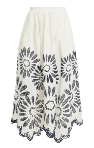 Annisa Floral Embroidered Maxi Skirt in Porcelain