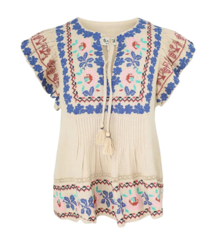 Ramona Embroidered Flutter Sleeve Top