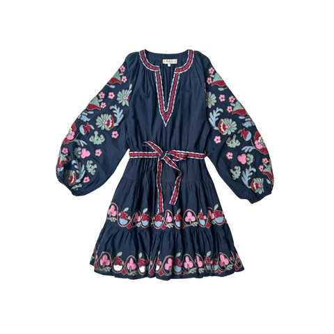 Eclisse Embroidered Long Sleeve Tunic Dress in Navy