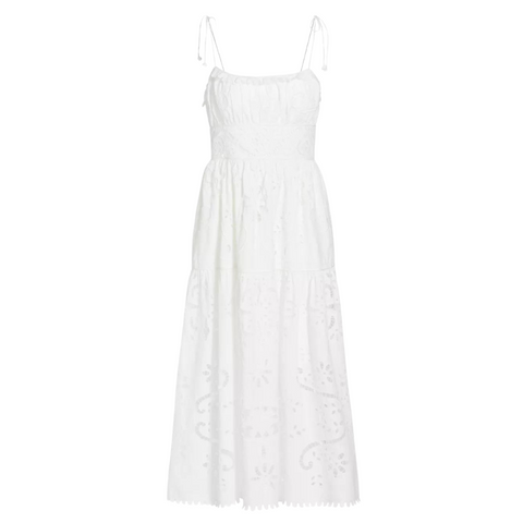 Liat Embroidered Sleeveless A-Line Midi Dress in White