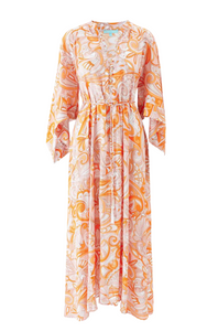Edith Fluted Sleeve Printed Maxi Dress in Mirage Orange