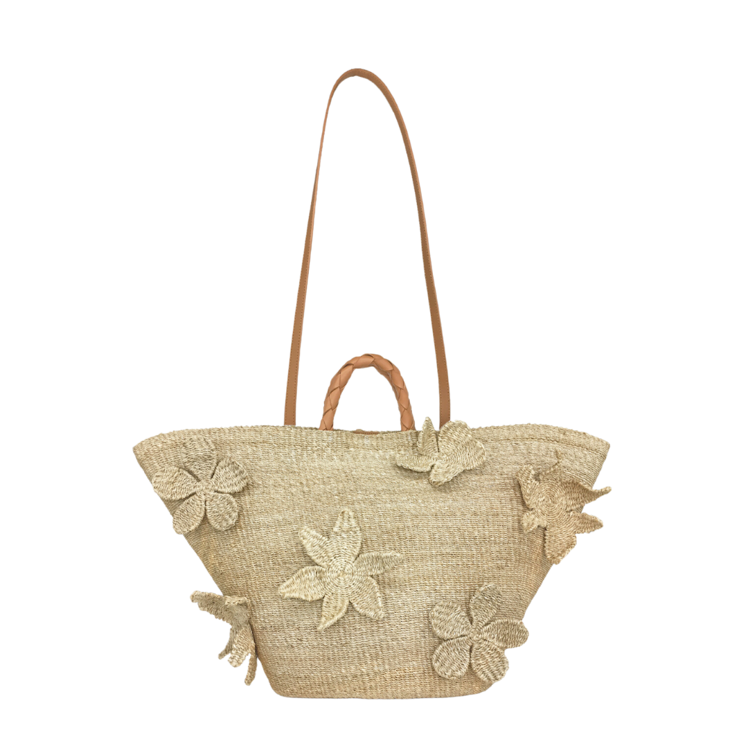 Flores Woven Abaca Extra Large Beach Bag with Crochet Flower