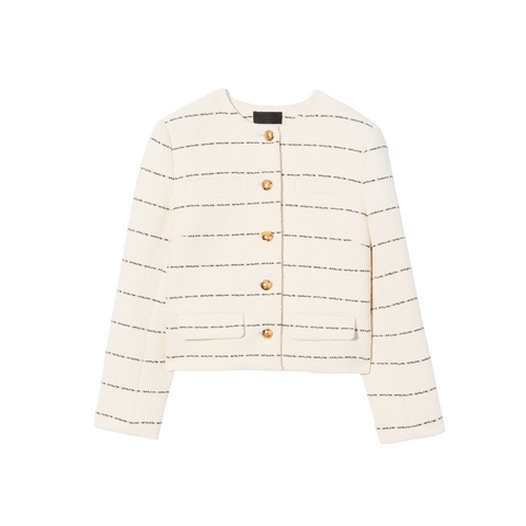 Paige Striped Boucle Jacket in Ivory + Black