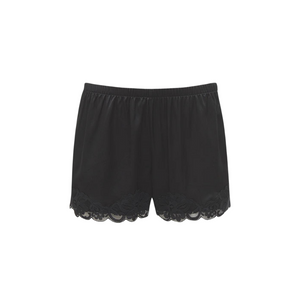 Floral Lace Trimmed Silk Shorts in Black