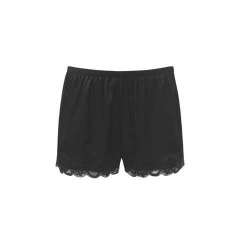 Floral Lace Trimmed Silk Shorts in Black