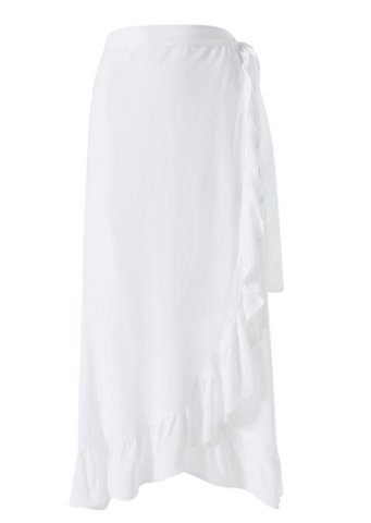 Danni Ruffled Wrap Midi Skirt in White