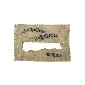 Embroidered Lavender Spray Linen Tissue Holder