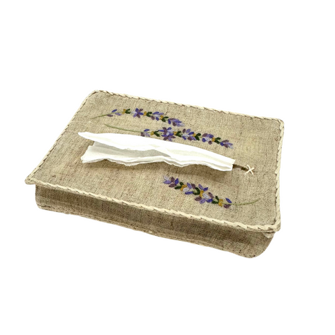 Embroidered Lavender Spray Linen Tissue Holder