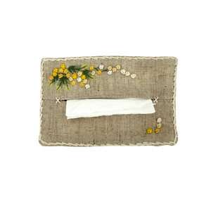 Embroidered Mimosa Flower Linen Tissue Holder