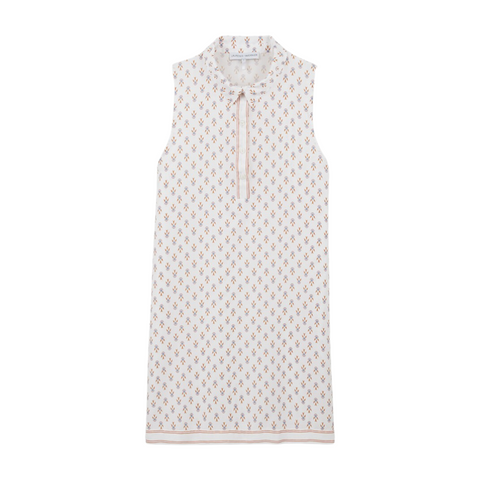 Chora Micro Geometric Print Cotton Sateen Sleeveless Nightgown in Blanc