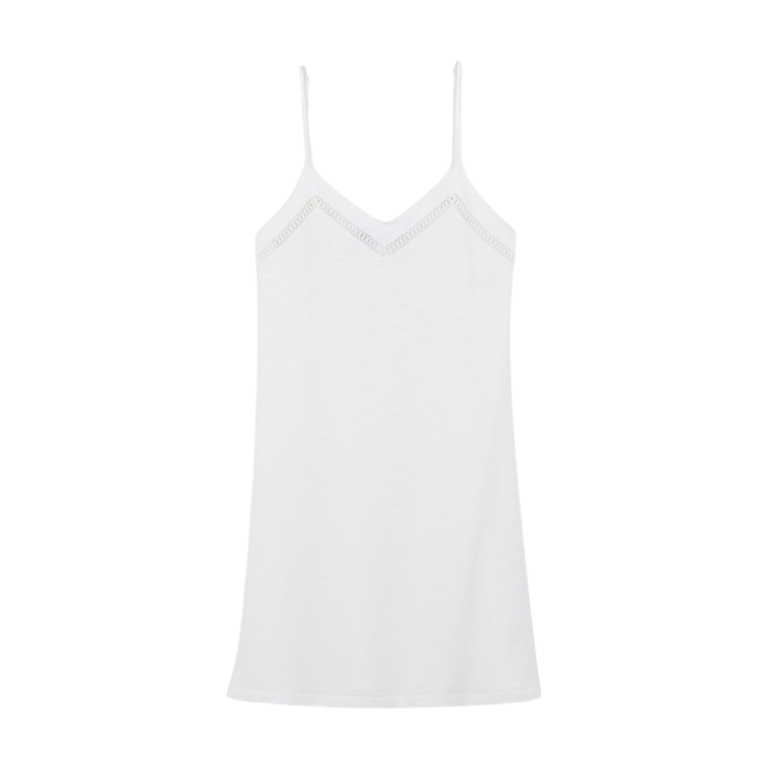 Lipsi Cotton V-Neck Chemise with Ladder Lace Inlay in Blanc