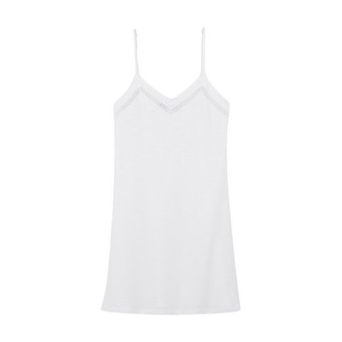 Lipsi Cotton V-Neck Chemise with Ladder Lace Inlay in Blanc