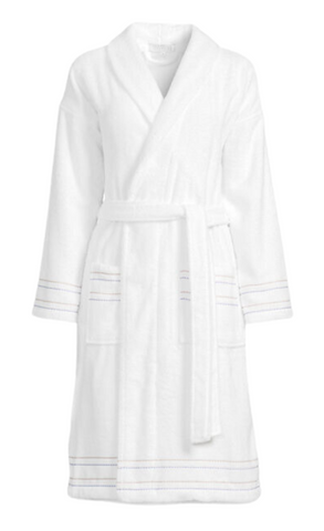 Essential Embroidered Stripe Robe in Blanc