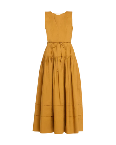 Kiran Sleeveless V-Neck Tiered Midi Dress in Topaz