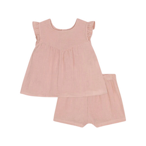 Cotton Gauze Sleeveless Top + Shorts Set in Light Pink