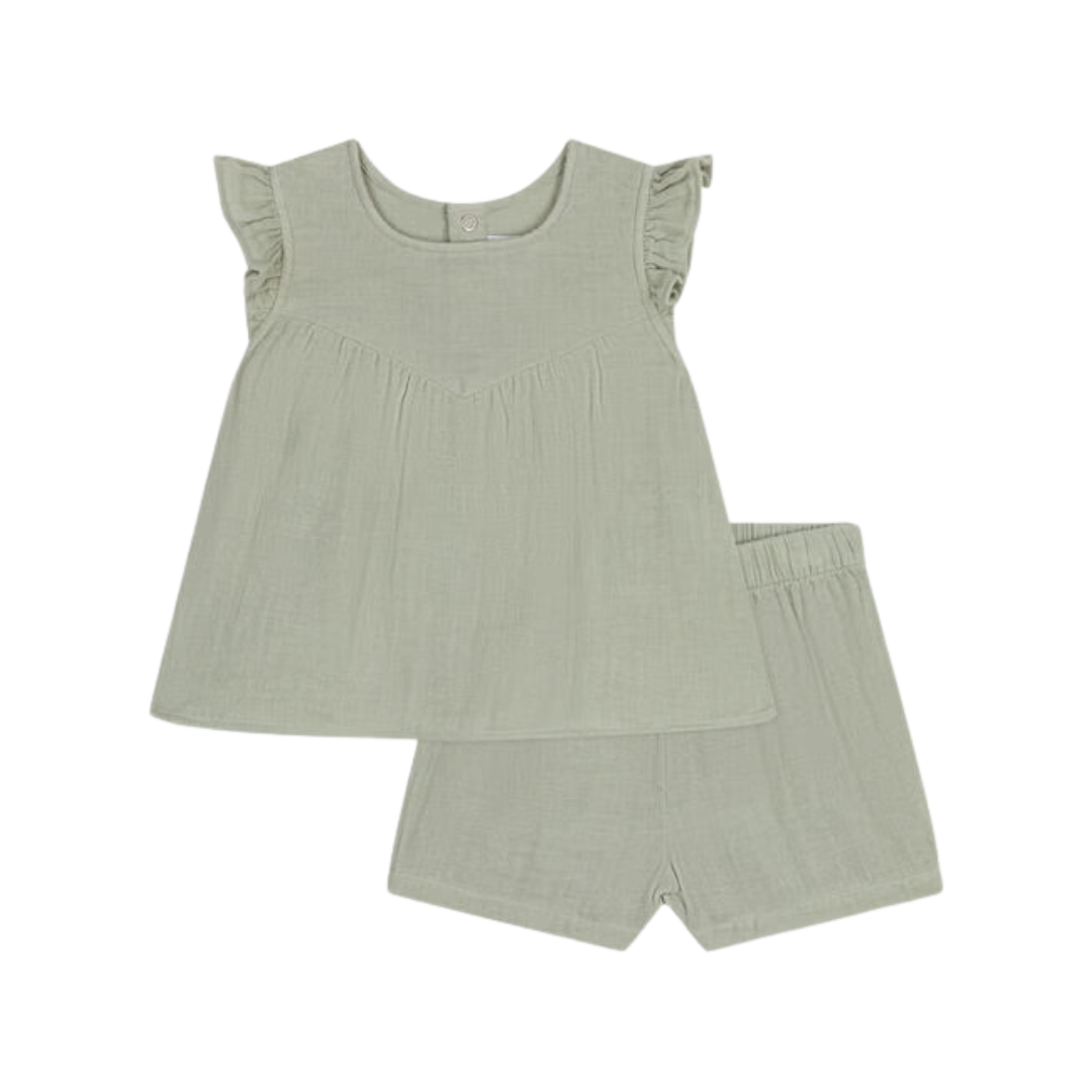 Cotton Gauze Sleeveless Top + Shorts Set in Mint