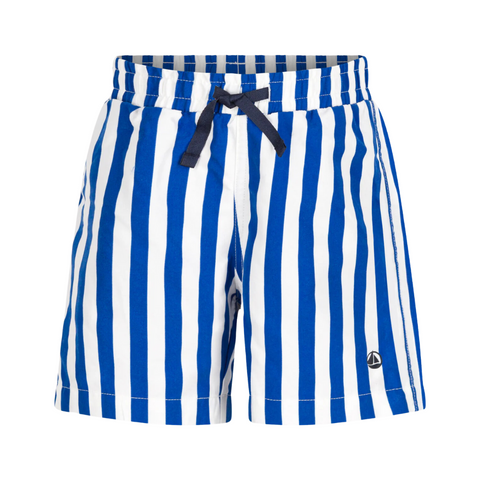 Striped Swim Trunks in Blue + White