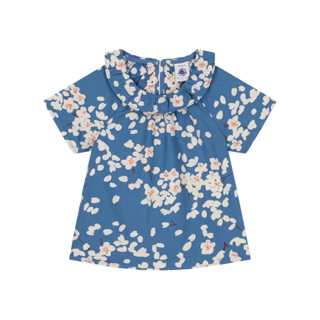 Floral Print Short Sleeve Blouse in Blue