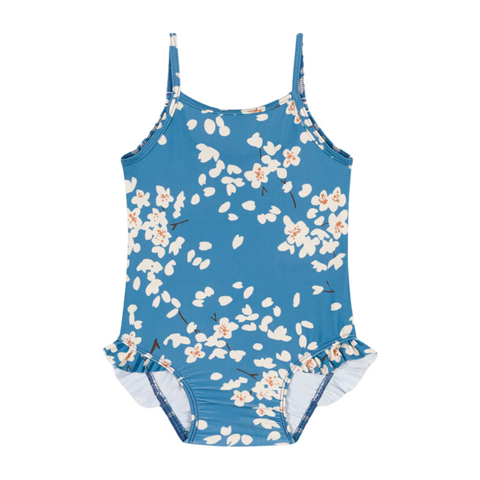 Floral Print One-Piece Swimsuit in Blue