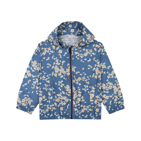 Floral Print Hooded Wind Breaker in Blue