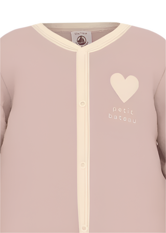 Heart Graphic Front Snap Long Sleeve Footie in Light Pink