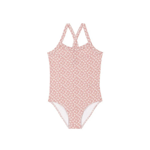 Floral Print One-Piece Swimsuit in Pink + White