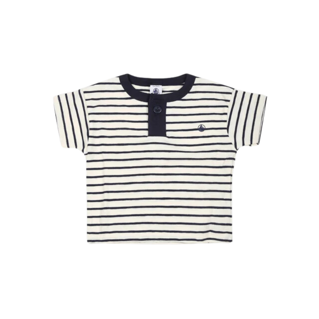 Striped Short Sleeve Crewneck Tee in Cream + Navy