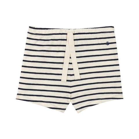 Striped Drawstring Shorts in Cream + Navy