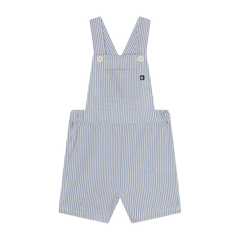 Striped Seersucker Short Overalls in Blue + White