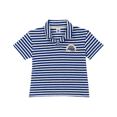 Striped Terry Cloth Short Sleeve Polo in Blue + White