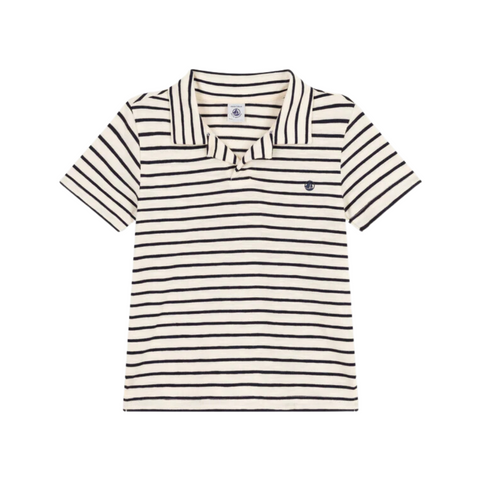 Striped Short Sleeve Polo in Cream + Navy