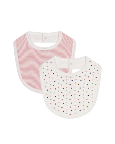 Hearts + Stripes Printed Cotton Bib Set